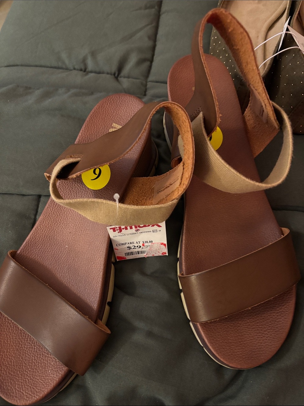 MIA Brown Leather Slingback Sandals with Tan Elastic Strap